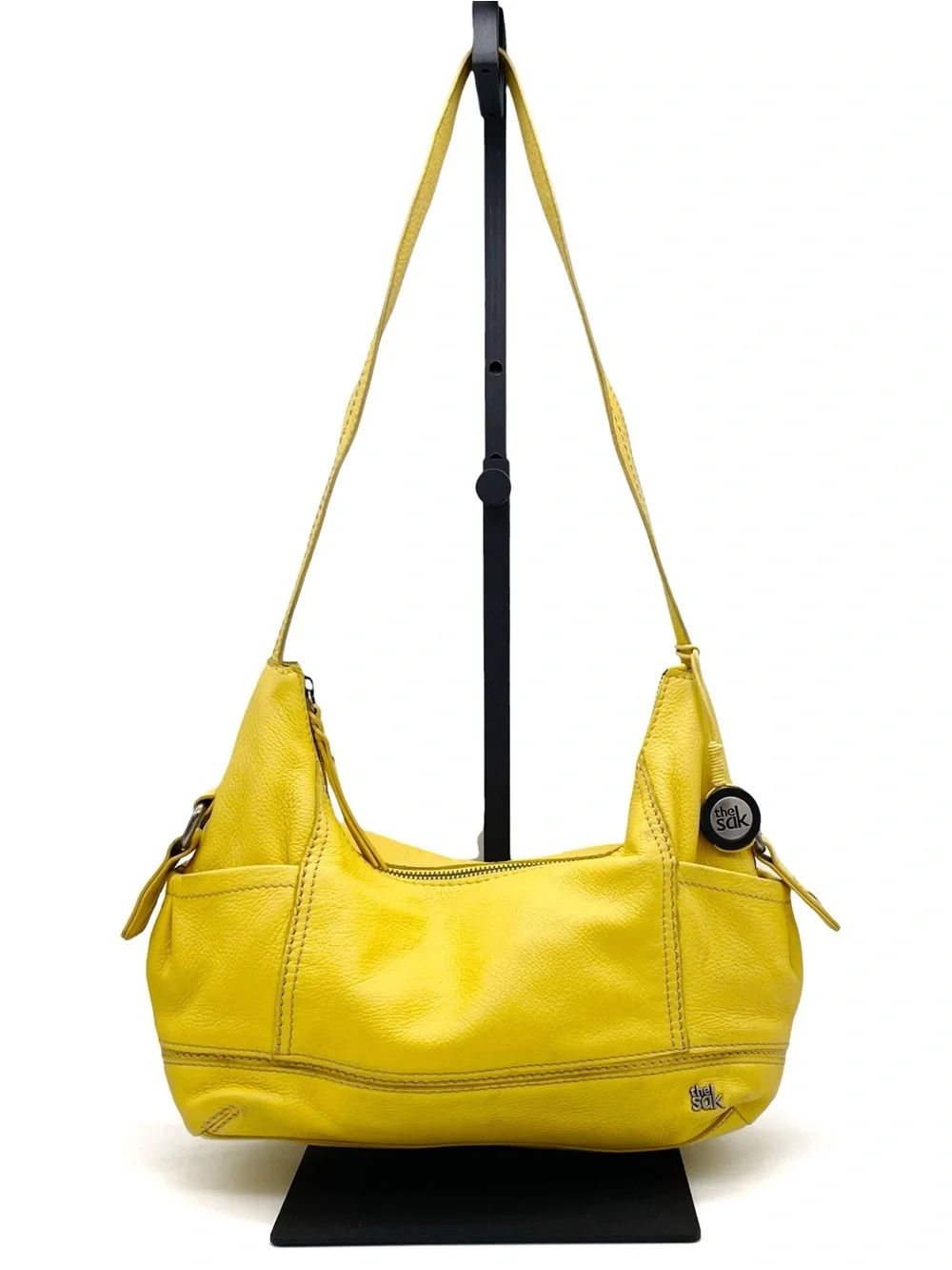 The Sak Kendra Hobo Shoulder Bag Mustard Yellow Leather Slouchy Zip Pocket Purse